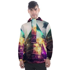 Tropical Forest Jungle Ar Colorful Midjourney Spectrum Trippy Psychedelic Nature Trees Pyramid Men s Front Pocket Pullover Windbreaker