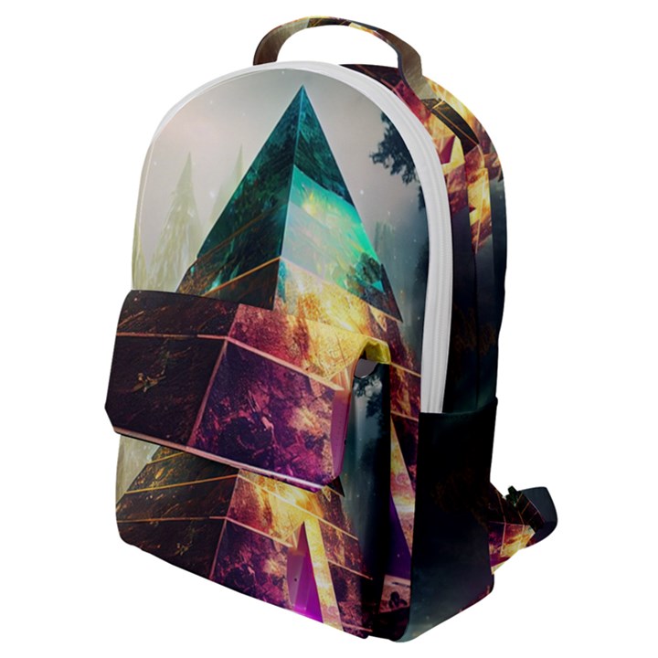 Tropical Forest Jungle Ar Colorful Midjourney Spectrum Trippy Psychedelic Nature Trees Pyramid Flap Pocket Backpack (Small)