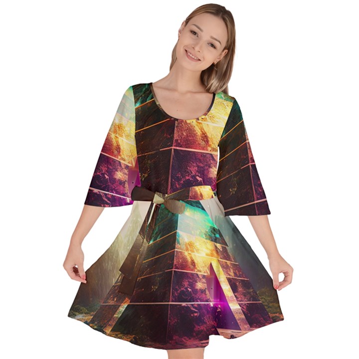 Tropical Forest Jungle Ar Colorful Midjourney Spectrum Trippy Psychedelic Nature Trees Pyramid Velour Kimono Dress