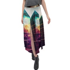 Tropical Forest Jungle Ar Colorful Midjourney Spectrum Trippy Psychedelic Nature Trees Pyramid Velour Split Maxi Skirt by Sarkoni