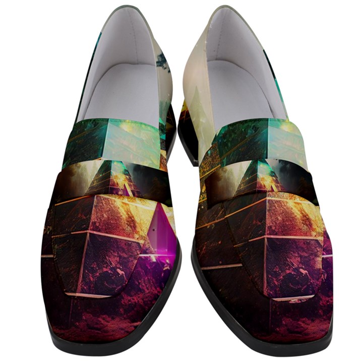 Tropical Forest Jungle Ar Colorful Midjourney Spectrum Trippy Psychedelic Nature Trees Pyramid Women s Chunky Heel Loafers