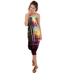 Tropical Forest Jungle Ar Colorful Midjourney Spectrum Trippy Psychedelic Nature Trees Pyramid Waist Tie Cover Up Chiffon Dress by Sarkoni