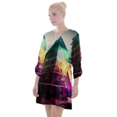 Tropical Forest Jungle Ar Colorful Midjourney Spectrum Trippy Psychedelic Nature Trees Pyramid Open Neck Shift Dress by Sarkoni