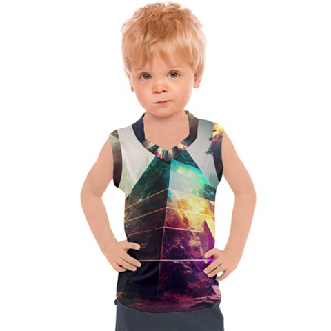 Tropical Forest Jungle Ar Colorful Midjourney Spectrum Trippy Psychedelic Nature Trees Pyramid Kids  Sport Tank Top by Sarkoni