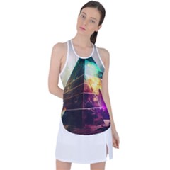 Tropical Forest Jungle Ar Colorful Midjourney Spectrum Trippy Psychedelic Nature Trees Pyramid Racer Back Mesh Tank Top by Sarkoni