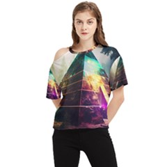 Tropical Forest Jungle Ar Colorful Midjourney Spectrum Trippy Psychedelic Nature Trees Pyramid One Shoulder Cut Out T-shirt by Sarkoni