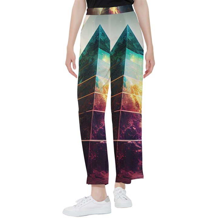 Tropical Forest Jungle Ar Colorful Midjourney Spectrum Trippy Psychedelic Nature Trees Pyramid Women s Pants 