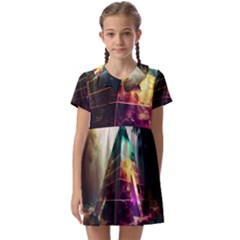 Tropical Forest Jungle Ar Colorful Midjourney Spectrum Trippy Psychedelic Nature Trees Pyramid Kids  Asymmetric Collar Dress by Sarkoni