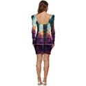 Tropical Forest Jungle Ar Colorful Midjourney Spectrum Trippy Psychedelic Nature Trees Pyramid Women Long Sleeve Ruched Stretch Jersey Dress View4