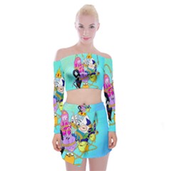 Adventure Time Cartoon Off Shoulder Top With Mini Skirt Set by Sarkoni