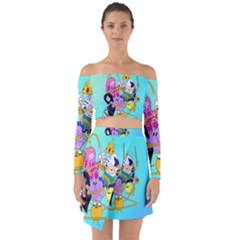 Adventure Time Cartoon Off Shoulder Top With Skirt Set by Sarkoni