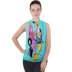 Adventure Time Cartoon Mock Neck Chiffon Sleeveless Top by Sarkoni