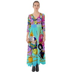 Adventure Time Cartoon Button Up Boho Maxi Dress by Sarkoni