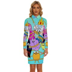 Adventure Time Cartoon Long Sleeve Shirt Collar Bodycon Dress by Sarkoni