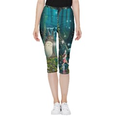 Anime My Neighbor Totoro Jungle Natural Inside Out Lightweight Velour Capri Leggings  by Sarkoni