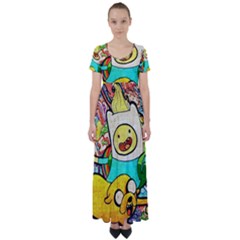 Painting Illustration Adventure Time Psychedelic Art High Waist Short Sleeve Maxi Dress by Sarkoni