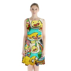 Painting Illustration Adventure Time Psychedelic Art Sleeveless Waist Tie Chiffon Dress by Sarkoni