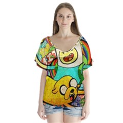 Painting Illustration Adventure Time Psychedelic Art V-neck Flutter Sleeve Top by Sarkoni