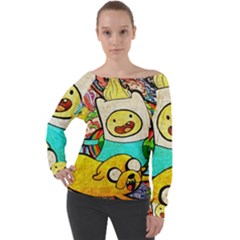 Painting Illustration Adventure Time Psychedelic Art Off Shoulder Long Sleeve Velour Top by Sarkoni