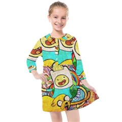 Painting Illustration Adventure Time Psychedelic Art Kids  Quarter Sleeve Shirt Dress by Sarkoni