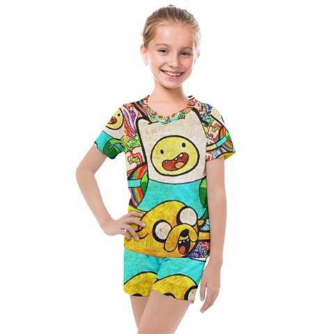 Painting Illustration Adventure Time Psychedelic Art Kids  Mesh T-shirt And Shorts Set by Sarkoni