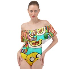 Painting Illustration Adventure Time Psychedelic Art Off Shoulder Velour Bodysuit  by Sarkoni