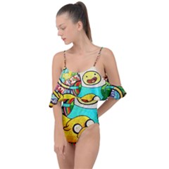 Painting Illustration Adventure Time Psychedelic Art Drape Piece Swimsuit by Sarkoni