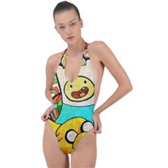 Painting Illustration Adventure Time Psychedelic Art Backless Halter One Piece Swimsuit by Sarkoni