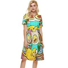 Painting Illustration Adventure Time Psychedelic Art Button Top Knee Length Dress by Sarkoni