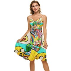 Painting Illustration Adventure Time Psychedelic Art Sleeveless Tie Front Chiffon Dress by Sarkoni