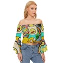 Painting Illustration Adventure Time Psychedelic Art Off Shoulder Flutter Bell Sleeve Top View3