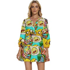 Painting Illustration Adventure Time Psychedelic Art V-neck Placket Mini Dress by Sarkoni