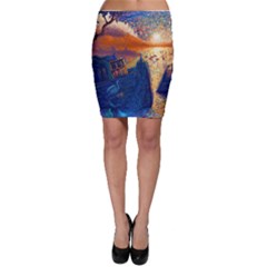 Digital Art Fantasy Impressionism Painting Ship Boat Psychedelic Peacock Mushroom Flamingos Hipwreck Bodycon Skirt by Sarkoni