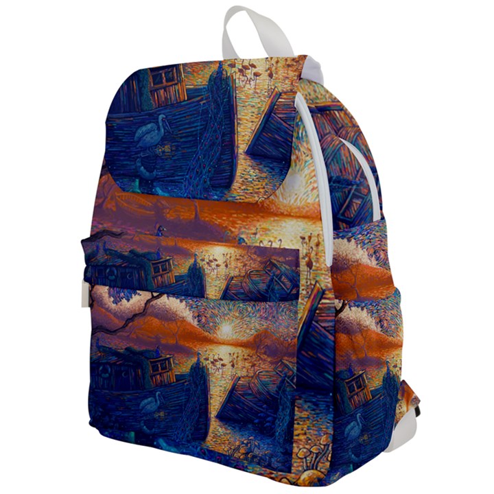 Digital Art Fantasy Impressionism Painting Ship Boat Psychedelic Peacock Mushroom Flamingos Hipwreck Top Flap Backpack