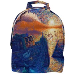 Digital Art Fantasy Impressionism Painting Ship Boat Psychedelic Peacock Mushroom Flamingos Hipwreck Mini Full Print Backpack by Sarkoni