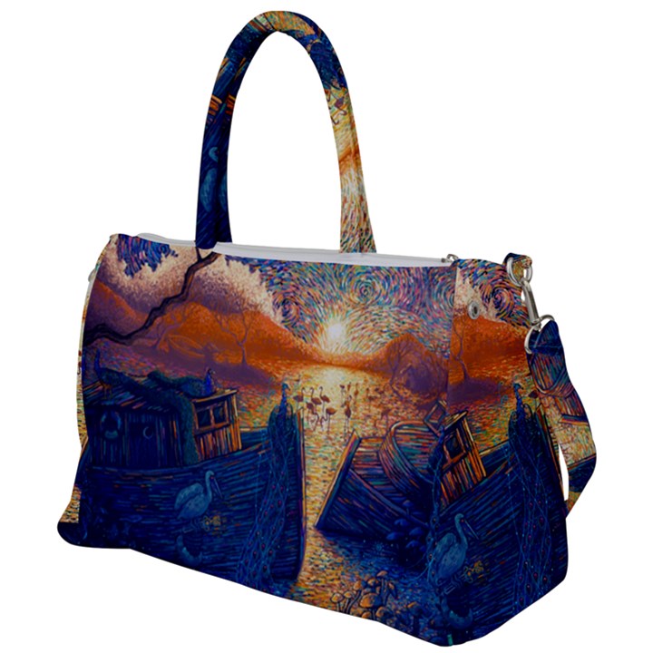 Digital Art Fantasy Impressionism Painting Ship Boat Psychedelic Peacock Mushroom Flamingos Hipwreck Duffel Travel Bag