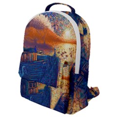 Digital Art Fantasy Impressionism Painting Ship Boat Psychedelic Peacock Mushroom Flamingos Hipwreck Flap Pocket Backpack (small) by Sarkoni