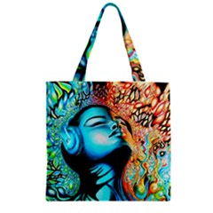 Color Detail Dream Fantasy Neon Psychedelic Teaser Zipper Grocery Tote Bag by Sarkoni