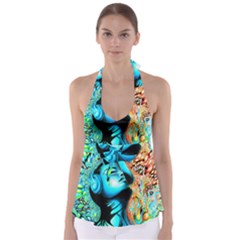 Color Detail Dream Fantasy Neon Psychedelic Teaser Tie Back Tankini Top by Sarkoni