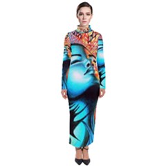 Color Detail Dream Fantasy Neon Psychedelic Teaser Turtleneck Maxi Dress by Sarkoni