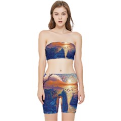 Digital Art Fantasy Impressionism Painting Ship Boat Psychedelic Peacock Mushroom Flamingos Hipwreck Stretch Shorts And Tube Top Set by Sarkoni