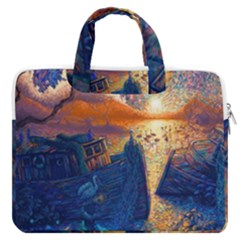 Digital Art Fantasy Impressionism Painting Ship Boat Psychedelic Peacock Mushroom Flamingos Hipwreck Macbook Pro 16  Double Pocket Laptop Bag  by Sarkoni