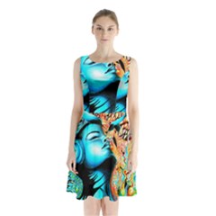 Color Detail Dream Fantasy Neon Psychedelic Teaser Sleeveless Waist Tie Chiffon Dress by Sarkoni