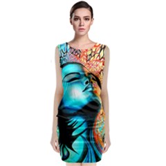 Color Detail Dream Fantasy Neon Psychedelic Teaser Sleeveless Velvet Midi Dress by Sarkoni