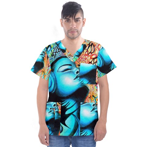 Color Detail Dream Fantasy Neon Psychedelic Teaser Men s V-neck Scrub Top by Sarkoni