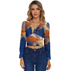 Digital Art Fantasy Impressionism Painting Ship Boat Psychedelic Peacock Mushroom Flamingos Hipwreck Long Sleeve V-neck Top by Sarkoni