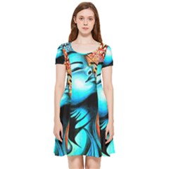 Color Detail Dream Fantasy Neon Psychedelic Teaser Inside Out Cap Sleeve Dress by Sarkoni