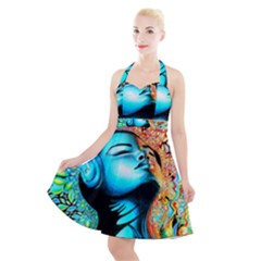 Color Detail Dream Fantasy Neon Psychedelic Teaser Halter Party Swing Dress  by Sarkoni