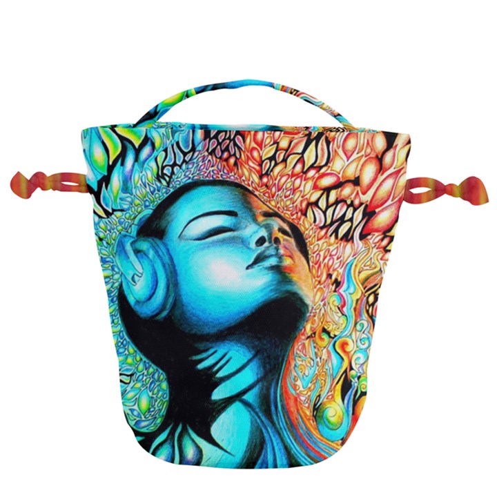 Color Detail Dream Fantasy Neon Psychedelic Teaser Drawstring Bucket Bag