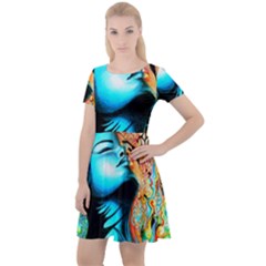 Color Detail Dream Fantasy Neon Psychedelic Teaser Cap Sleeve Velour Dress  by Sarkoni